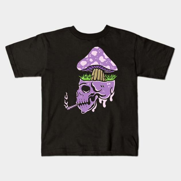 Purple Skull Mushroom Kids T-Shirt by Skulls Mushroom Arts